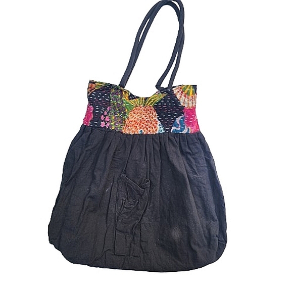 Floral Pleated Quilted Cotton Handstitched Cottagecore Boho Magnetic Hobo Bag - Picture 8 of 13